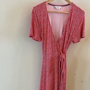 Boden Red and White Polka Dot Midi Dress